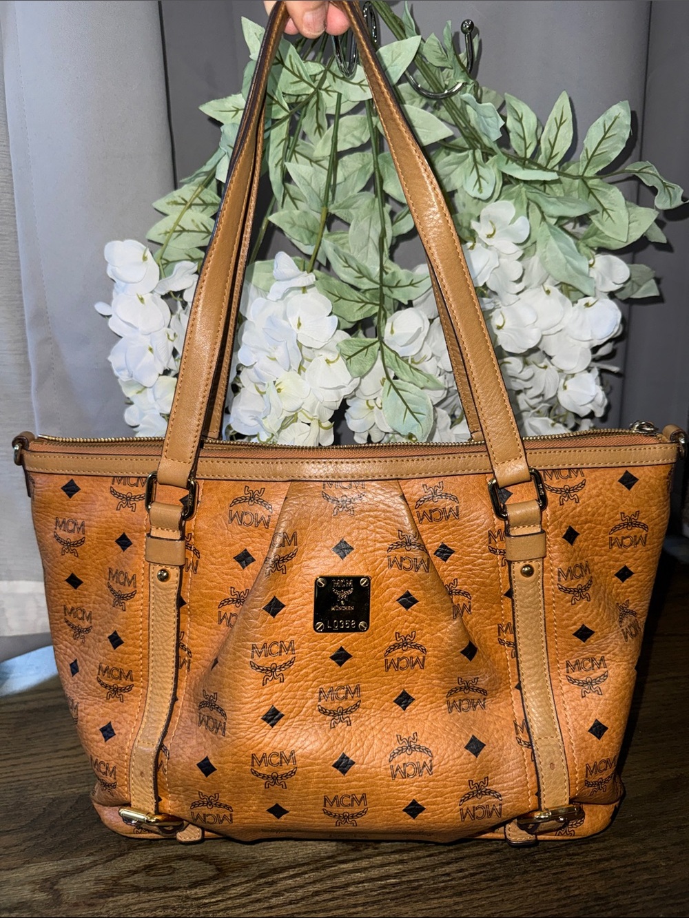 MCM leather Cognac Visetos Logo Tote with Detachable Strap - Picture 16 of 17